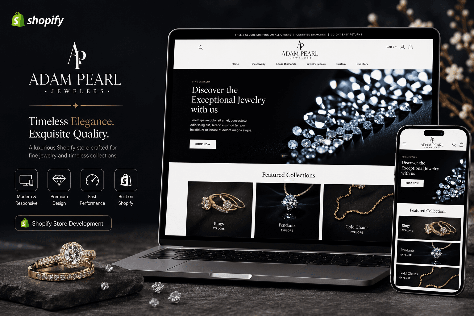 Adam Pearl Jewelers – Luxury Shopify E-commerce Store